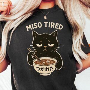 Miso Tired Cat Ramen T-Shirt | Funny Kawaii Food Pun Tee